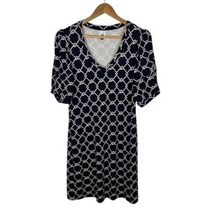 Cabi Womens Cruise Dress Sz Small Jersey Knit V-Neck Puff Sleeve Nautical Beachy